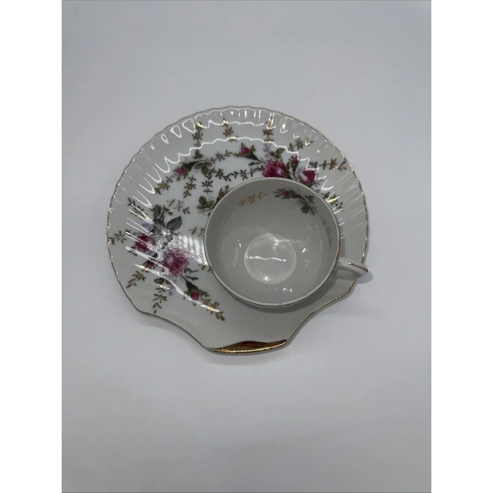 Japanese Moss Rose Seashell Snack Plate Gold‎ Trim Plates And Cups.